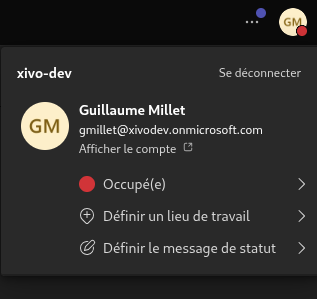 Example of Teams presence status when busy